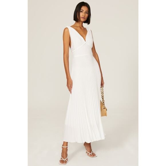 TOME White Pleated V-Neckline Sleeveless Midi Dress size 6